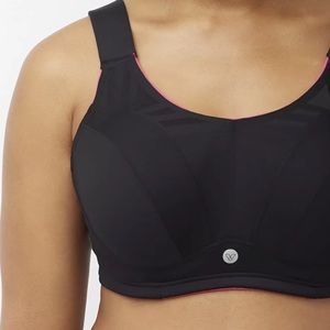 LIVI High-Impact Wicking Max Support Sports Bra Black with pink trim -size 44DD